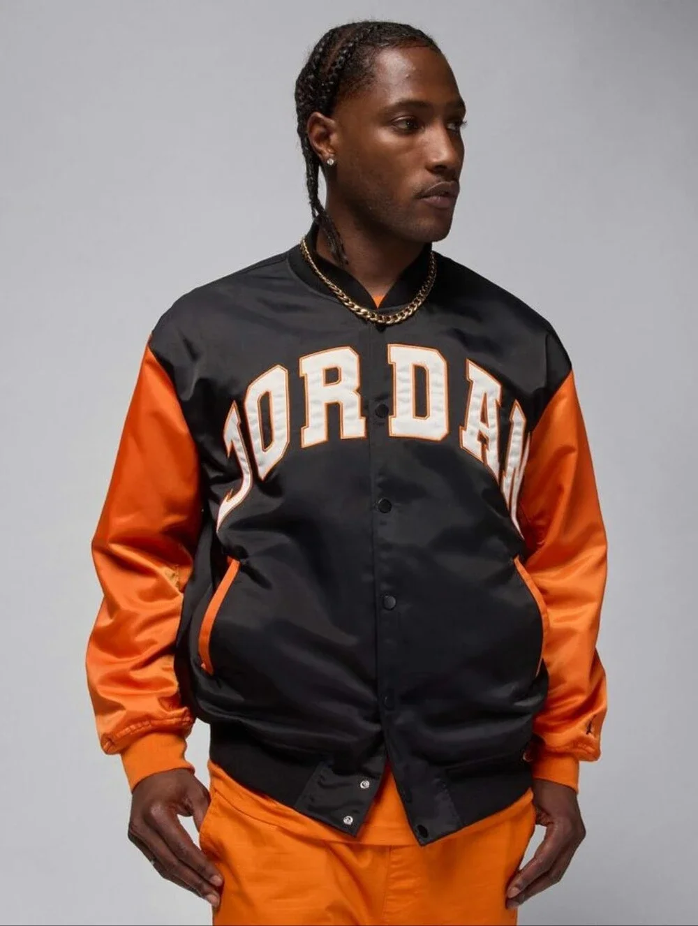 Jordan Black and Orange Satin Varsity Jacket